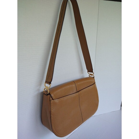 Adrienne Vittadini shoulder satchel handbag purse tan brown medium sleek classic - Picture 4 of 16